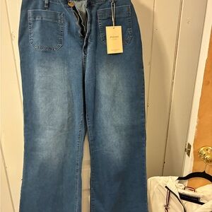 Wide-Leg Women's Jeans in Medium Blue - Unbranded